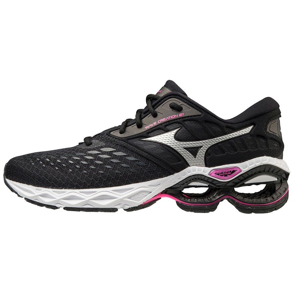 Women's Mizuno Running Shoes Black/Pink Wave Creation 21 Shoes - J1GD200116